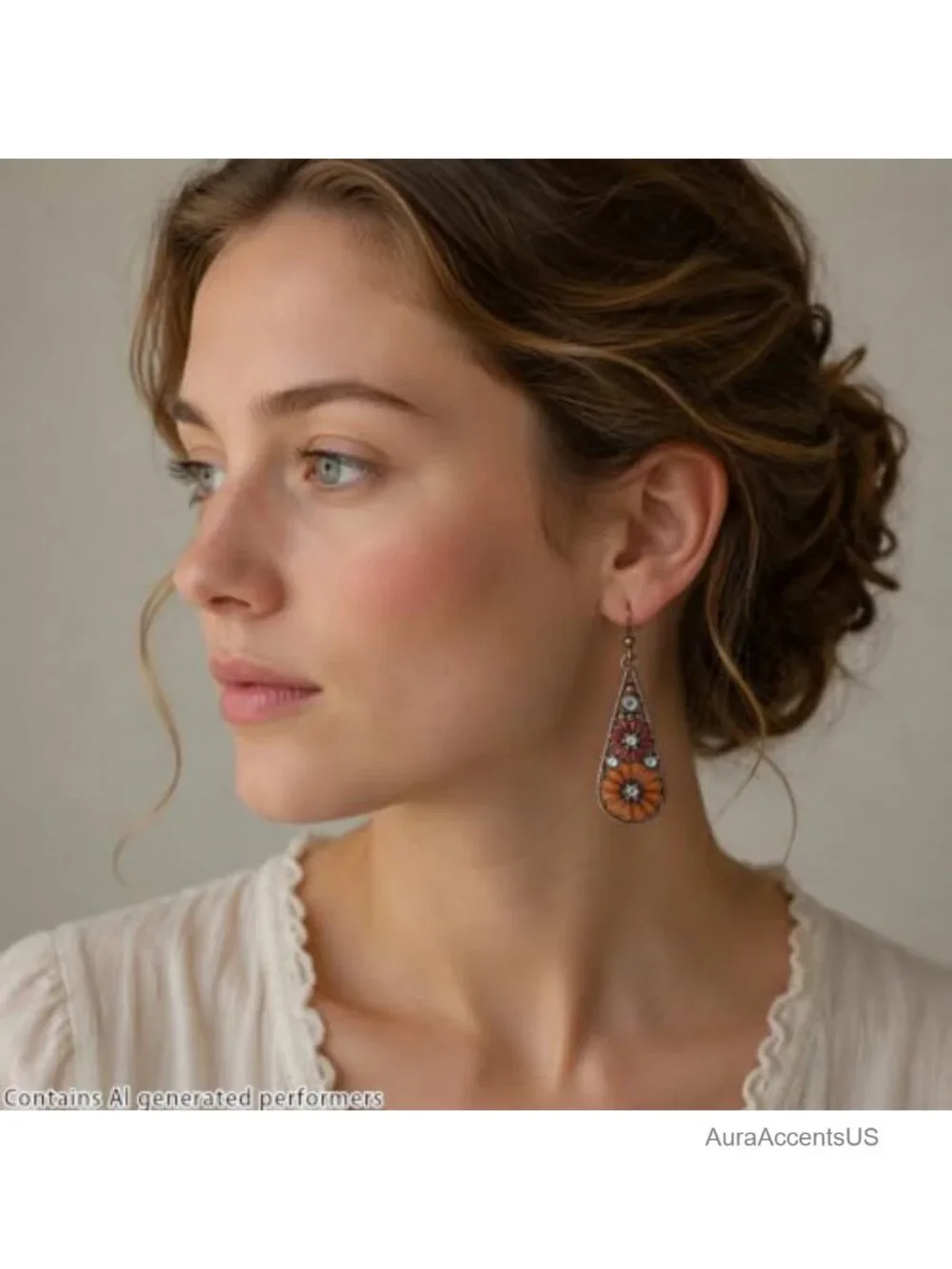 4 Pairs Boho Teardrop Dangle Earrings, Floral Statement Set, Enamel Hook